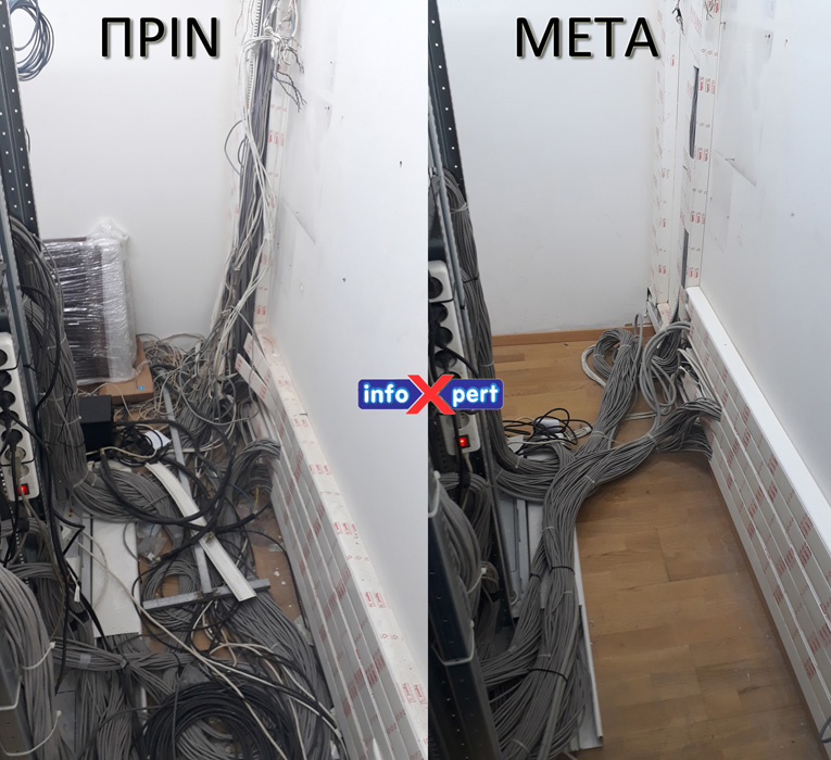 INFOEXPERT Ανακατασκευή καλωδίωσης Rack (πριν και μετά)
